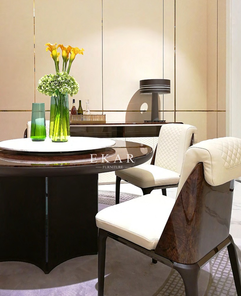Black Contemporary Round Dining Table With Marble Turntable W006D1R