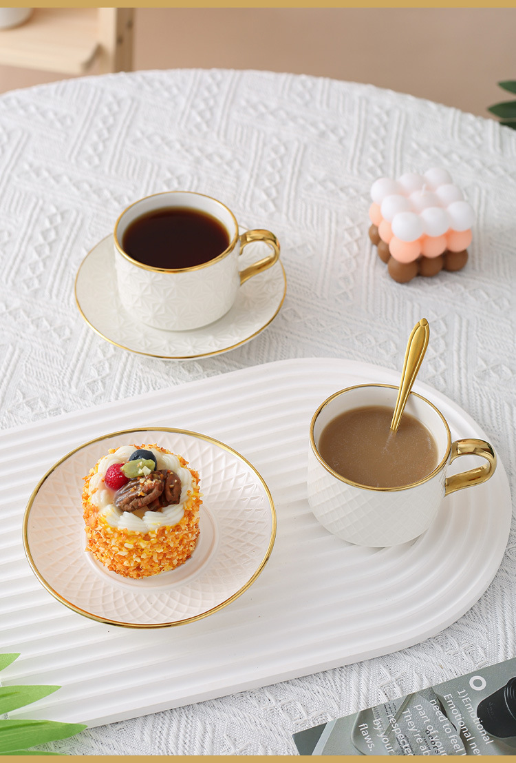 Modern White Ceramic Cups and Saucers Nordic Elegant Bone Cup Set for Water Mugs