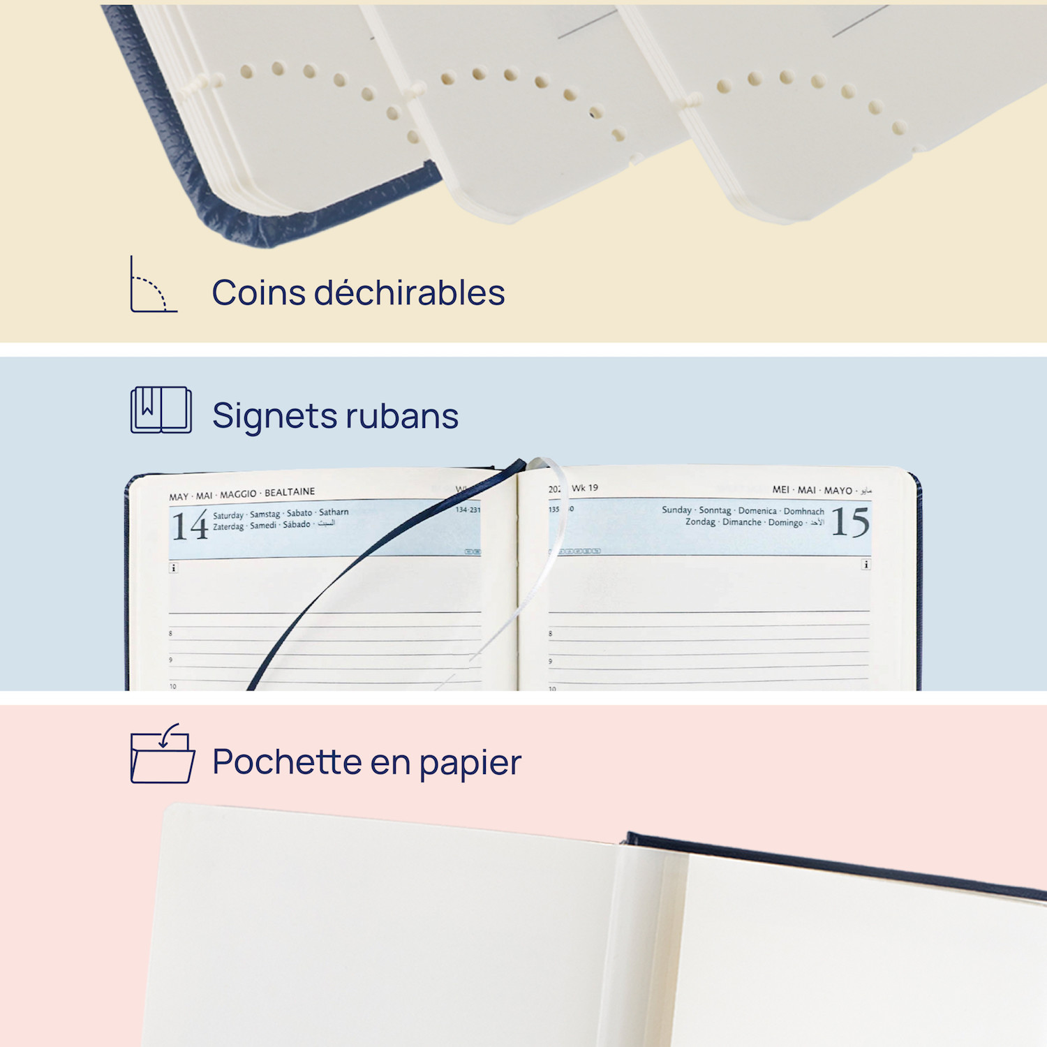 PU Leather Daily Planner With Hourly Weekly Monthly Schedule For The Whole Year Navy Blue