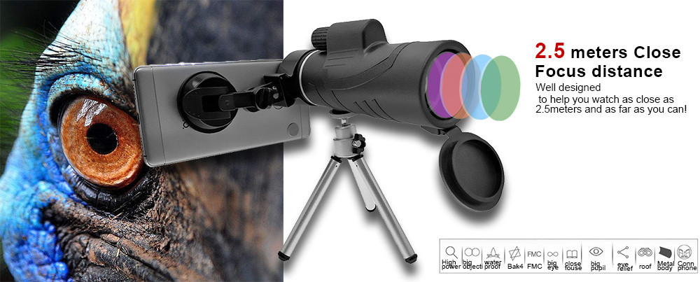 Long Range 12x50 Monocular Telescope , Mini Pocket Monocular Scope For Bird Watching