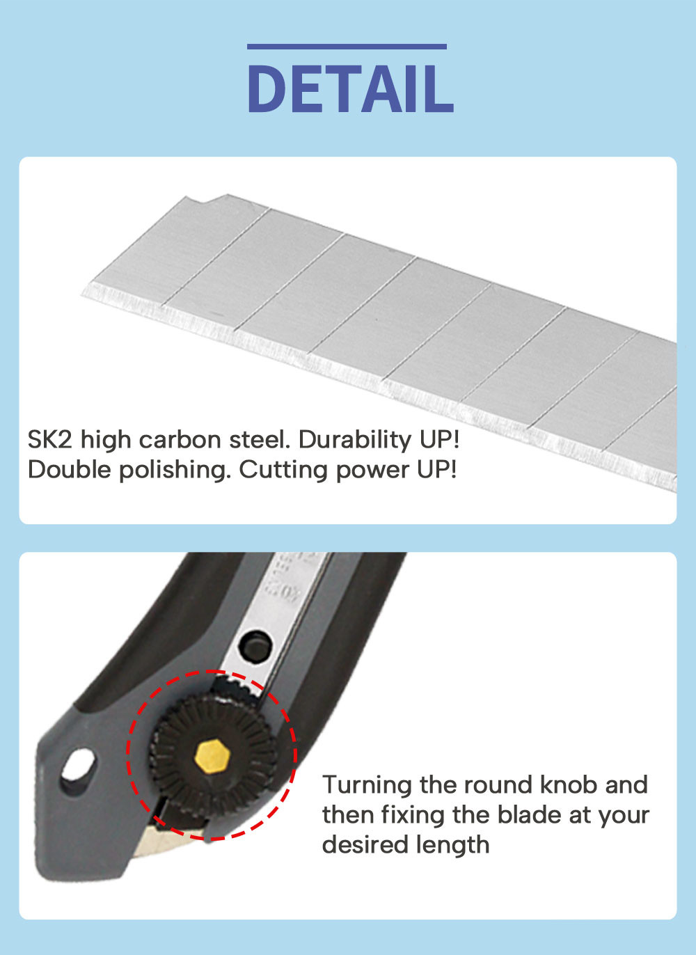 SINSEUNG XL801 25mm Snap Off Blade Set Utility Knife Rotary Knob Anti-Slip Particles