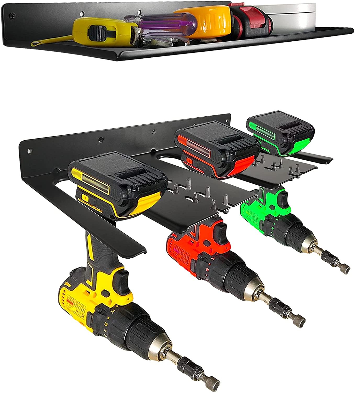 Garage Cordless Power Tool Pegboard Hook Organizer with 2 Shelf Cordless Drill Storage