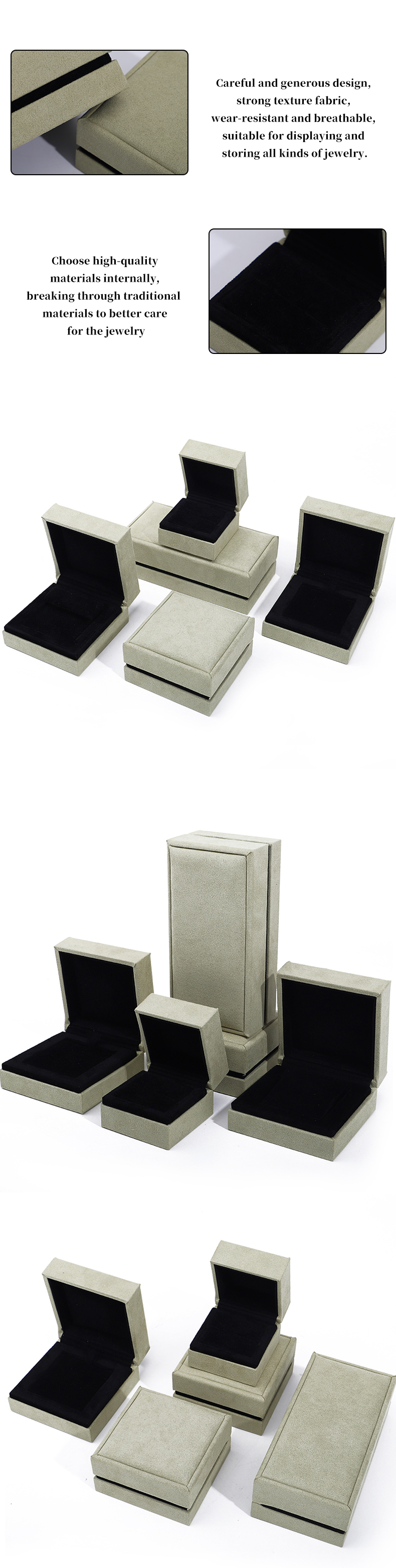 OEM Grey Yellow Soft Velvet Jewelry Box Set For Ear Stud Ring Pendant Packaging