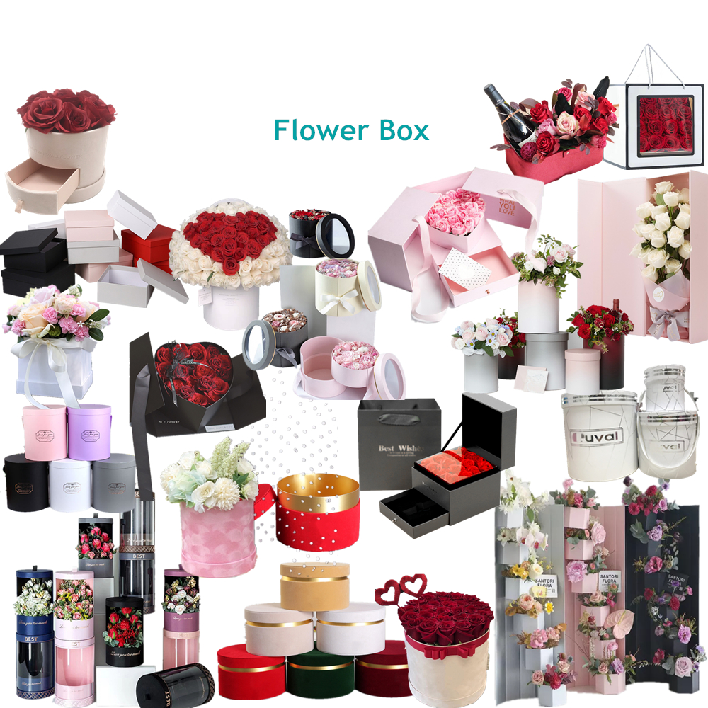 Round Bouquet Corrugated Cardboard Packaging Rose Flower Bucket Boxes Gold Window Opening