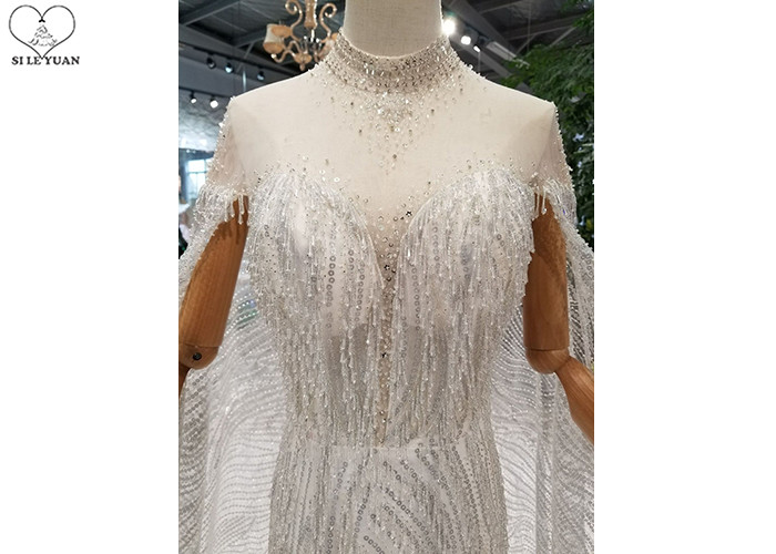 Mermaid Silver Sequin Wedding Dress Inside Bead Tassels Dress Outside Cloak