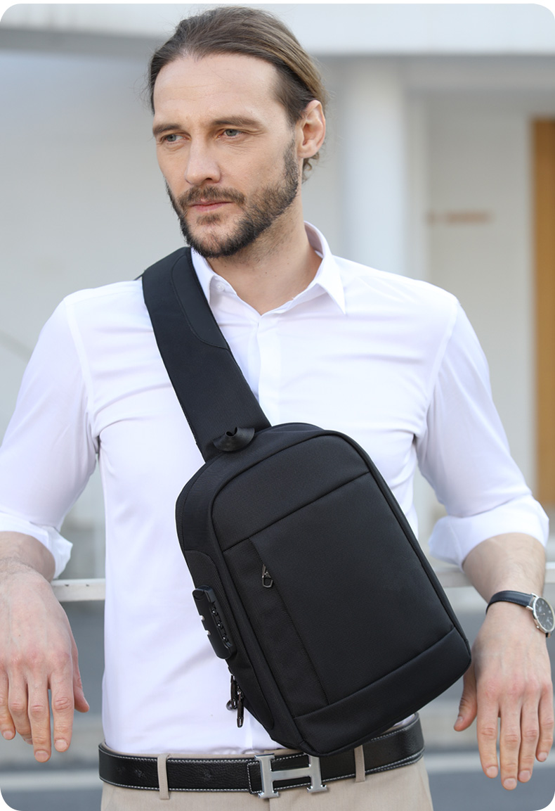Factory wholesale custom logo business multifunctional waterproof anti theft sling bag men's chest bag