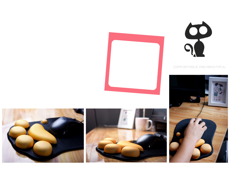 Gel Wrist Rest Kitty Paw Mouse Pad Fatigue Free Ergonomic Design