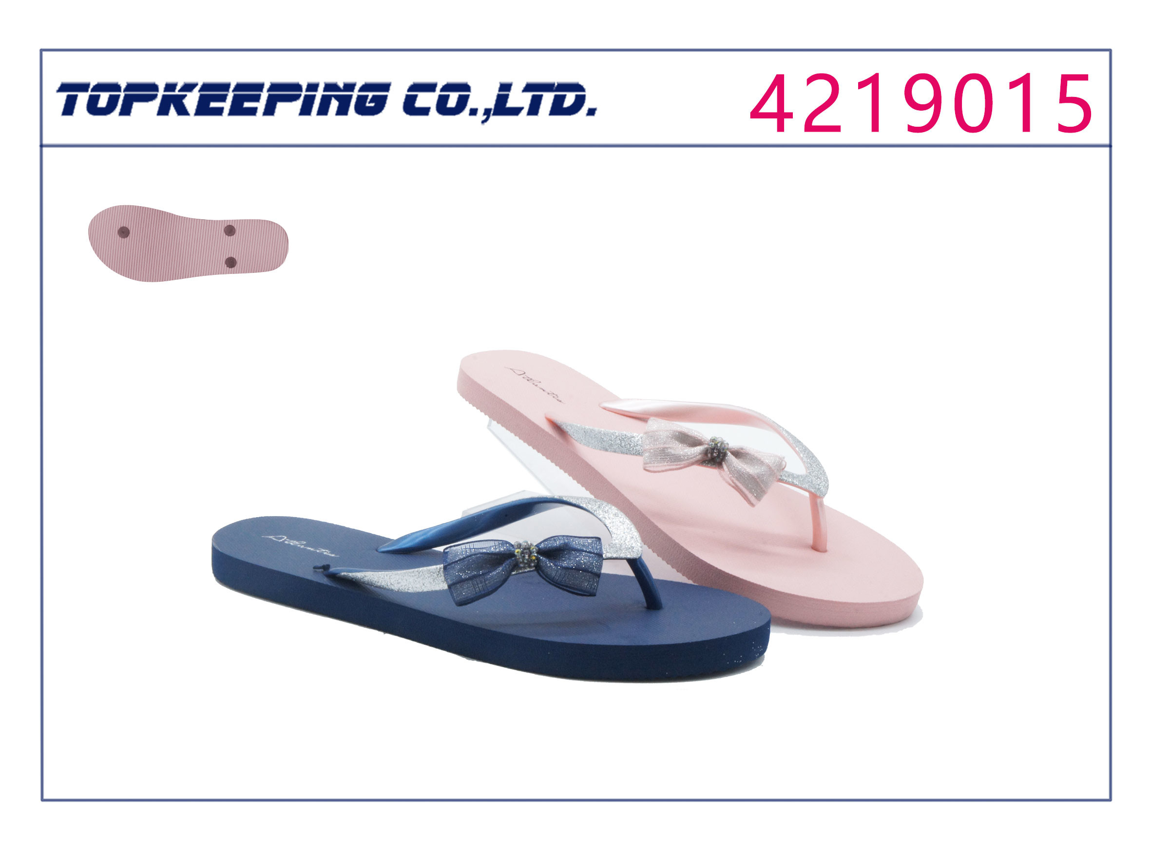 Bow Decoration Women PE Flip Flop With Shiny Glitter Strip