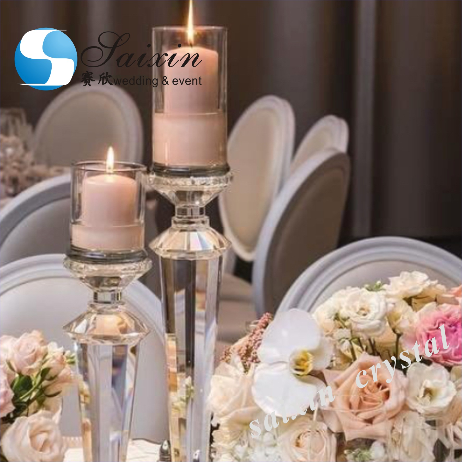 Gold Pillar Wedding Candle Holders Tall 4pcs Set Champagne 40cm