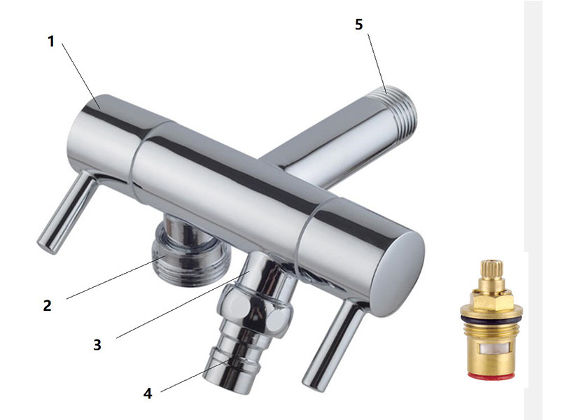 Double Outlet Connector Brass Angle Valve For Shattaf Toilet Washing Machine