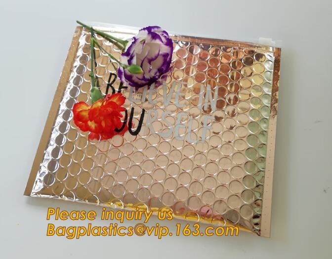 Holographic Factory Shiny gold Cosmetic bag Zipper Bubble Bag zip-lock Slider Padded Mailer metallic bubble zipper bagea