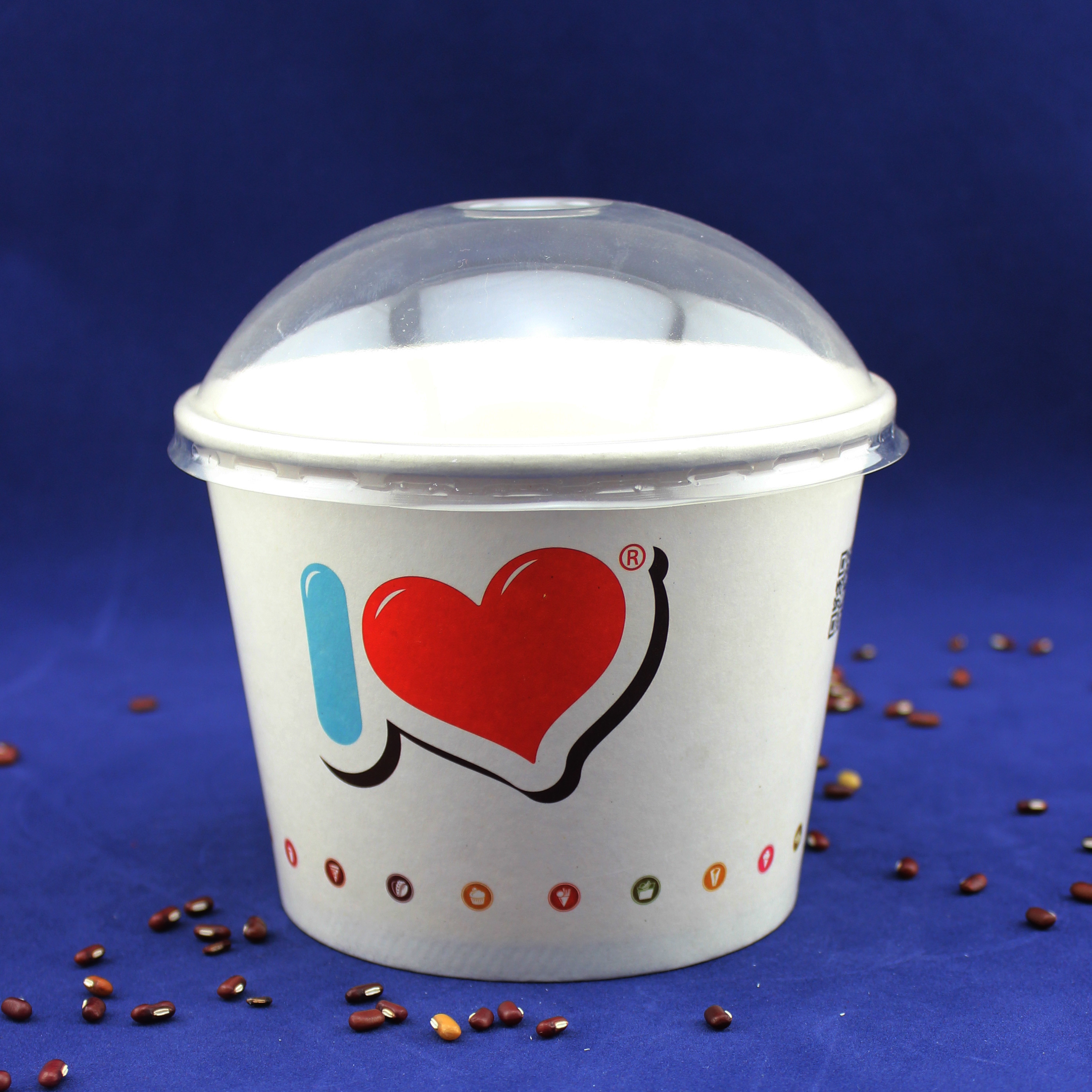 Single Serve Takeaway Ice Cream Tubs , Yogurt Paper Cups With Plastic Dome Lids