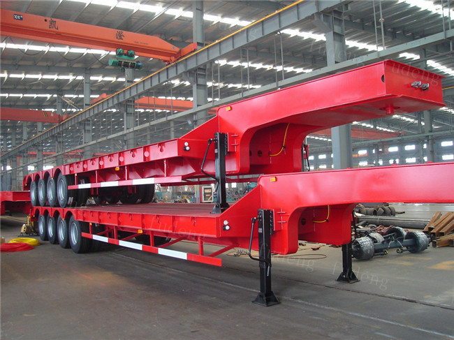4 Axles Low Bed Trucks 100Tons 3 Axles Lowbed Trailers Mechanical Suspension And Air Suspension
