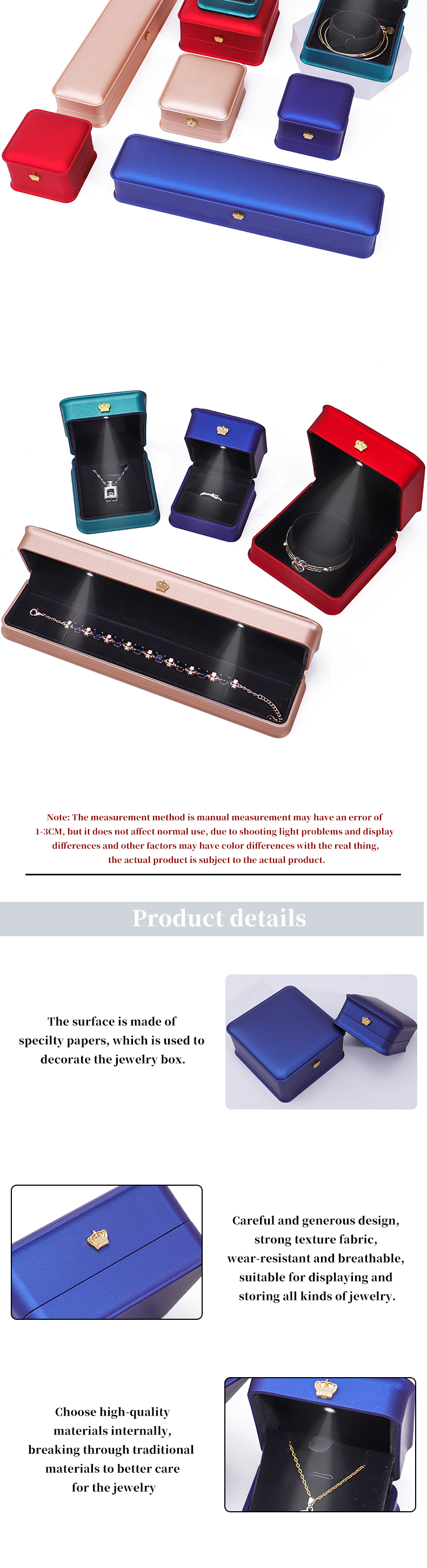 Customizable Glossy Plastic LED Lighted Up Jewelry Box With Golden Crown Ornament