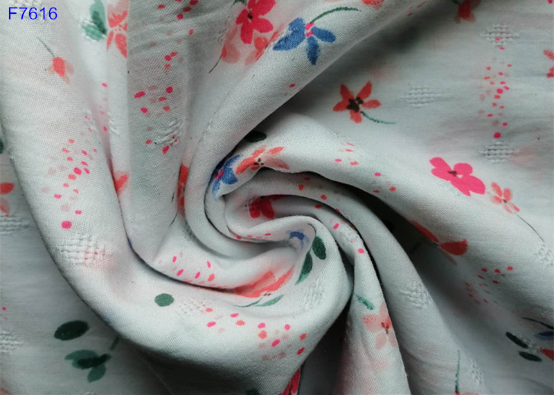 F7616 Cotton Rayon for lady Shirt Skirt Jacquard Dobby Fashion Popular Flower Printing