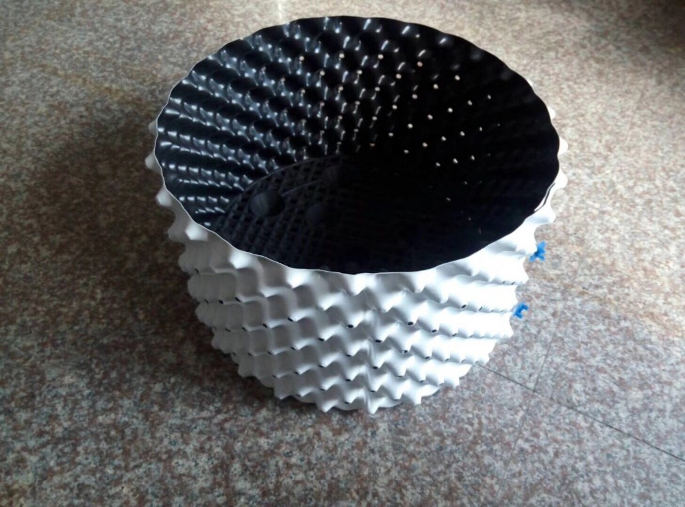 Aeration root pot mall holes in the form of cones throughout the sides of the container