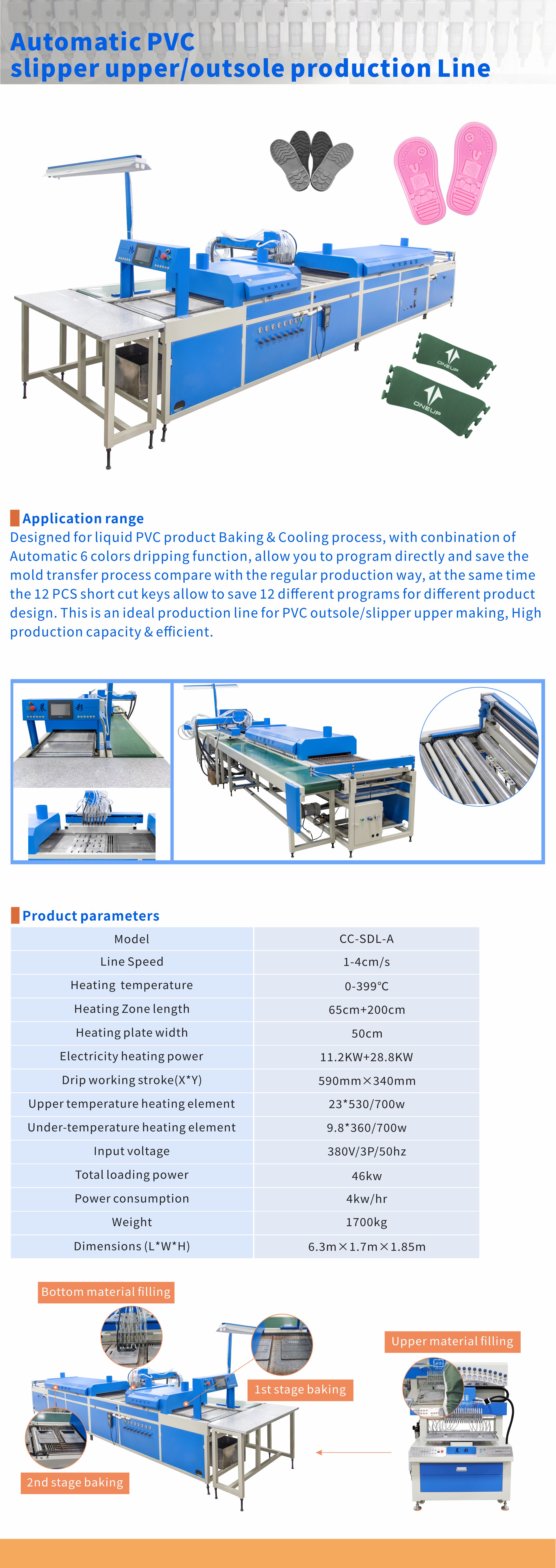 Automatic PVC Baking Machine 1 - 4cm/s For Slipper Upper Outsole Production Line