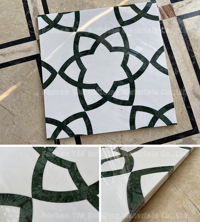 Custom Modern Marble Pattern Flower Waterjet Medallion Floor Tiles Polished