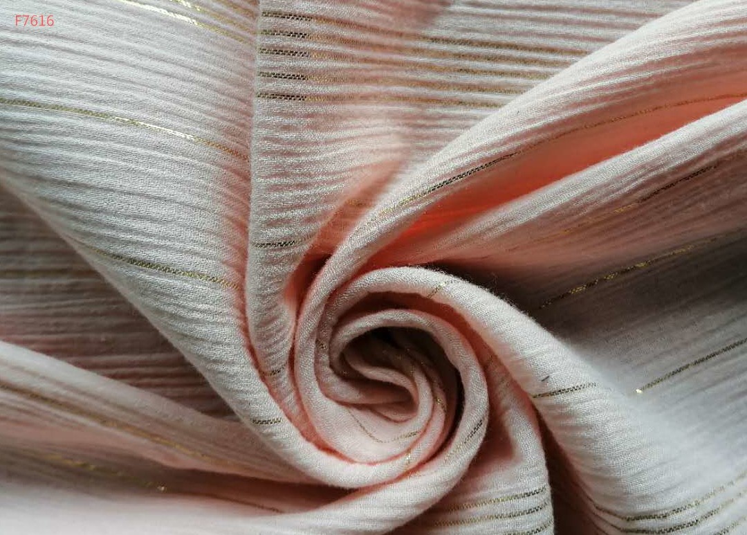 F7616 Cotton Crinkle Lady Fashion Skirt Shirt Fabric Gold Yarn Stripe cotton crepe crinkle fabric 60S