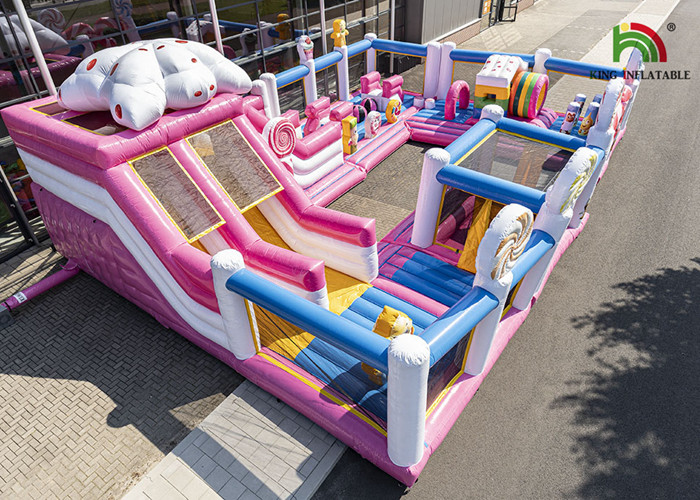 Commercial Plato PVC 10m Pink Candyland Inflatable Amusement Park With Slide