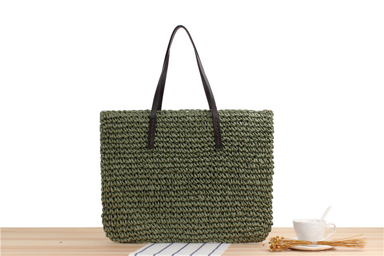 CROSS-BORDER NEW LARGE CAPACITY CASUAL STRAW BAG JAPAN AND SOUTH KOREA SHOULDER BAG SOLID COLOR HAND-WOVEN BAG SEN