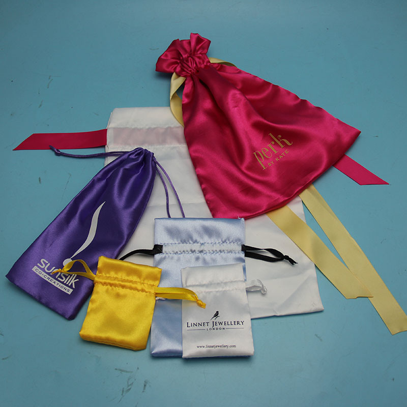 Security Satin Drawstring Bag Hot Stamping Surface Handling For Shoe Packing