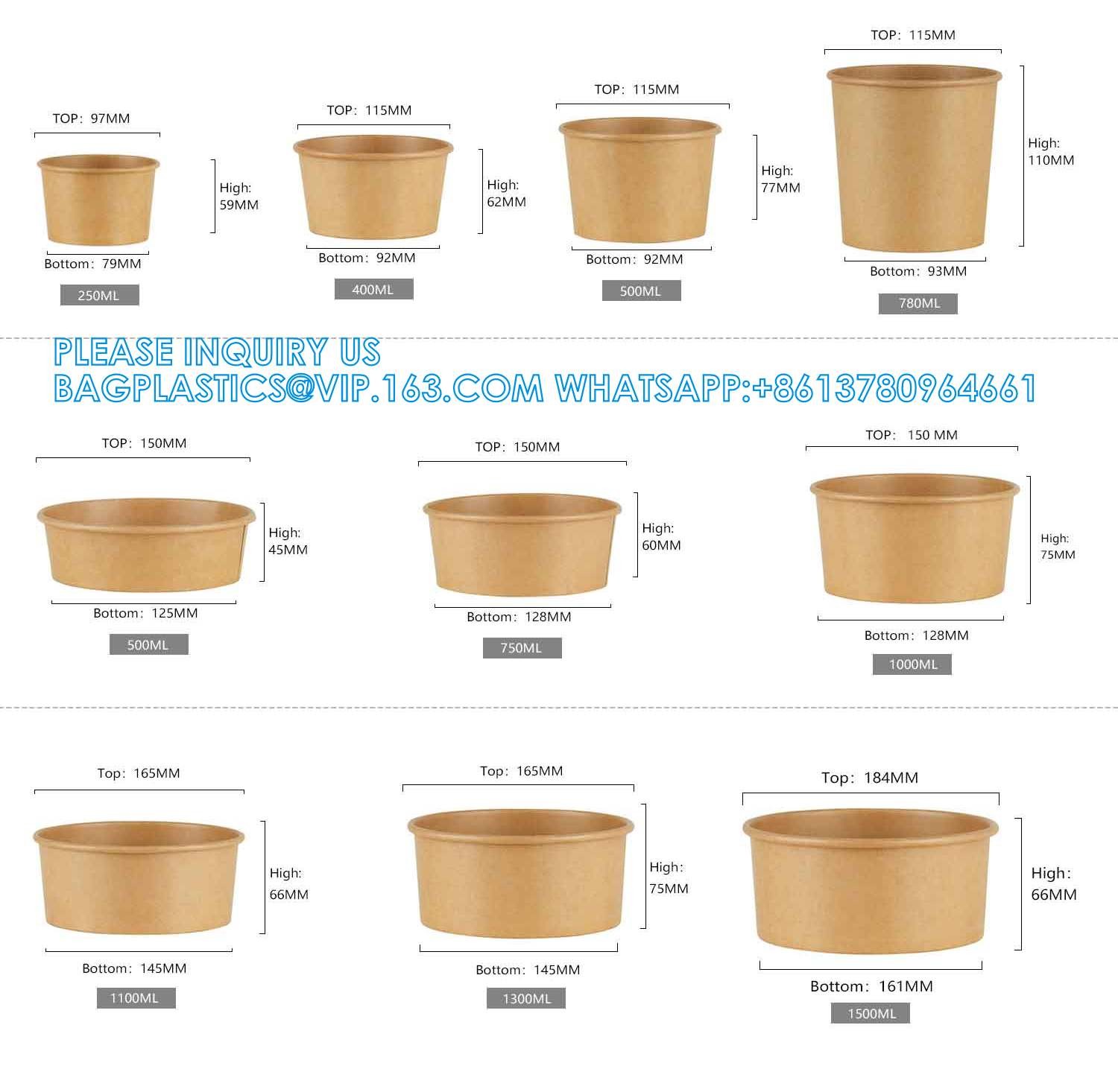 Wholesale OEM Custom Printing Design Logo 8oz-32oz Disposable Kraft Paper Soup Food Cup Bowls Food Packaging