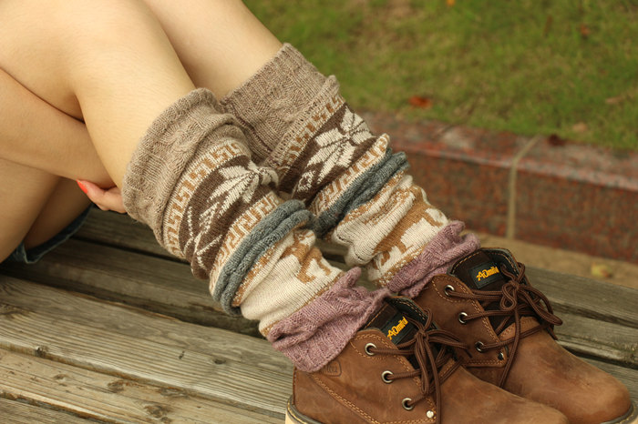 leg warmers loose socks wool blend button down pierced decoration boot socks fashion