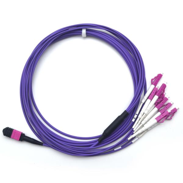 OM4 Multimode MTP MPO Cable To LC Breakout Fiber Patch Cord Cable 12 Cores