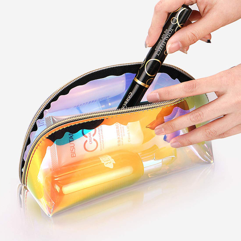 Rainbow Transparent Large Mens Hanging Wash Bag Laser Holographic Clear PVC Iridescent
