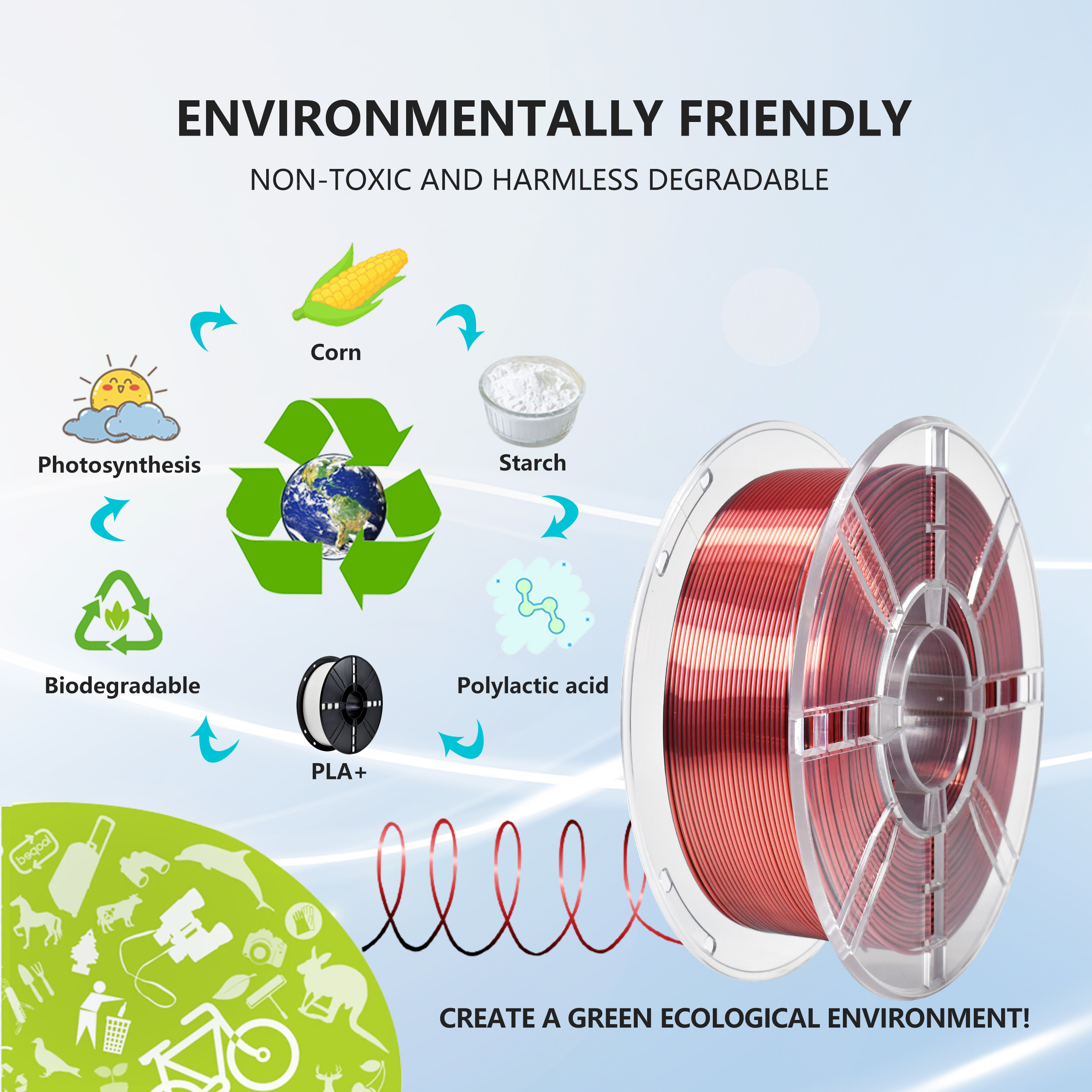 PLA+Dual Color Filament 1.75mm Silk Red Black PLA+ 3D Printer Filament Bubble 100% Without Bubble
