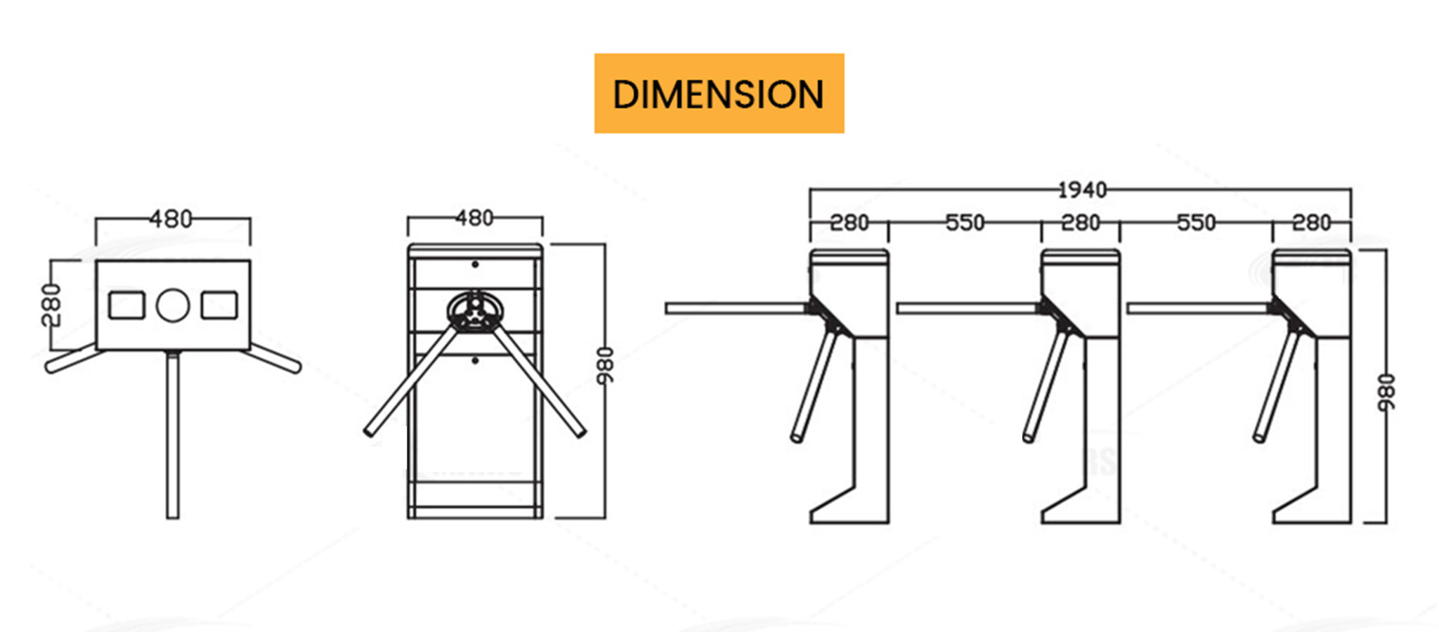 SUS304 RFID Tripod Turnstile Gate 30-45 Persons / Min Electronic Access Control Entrance