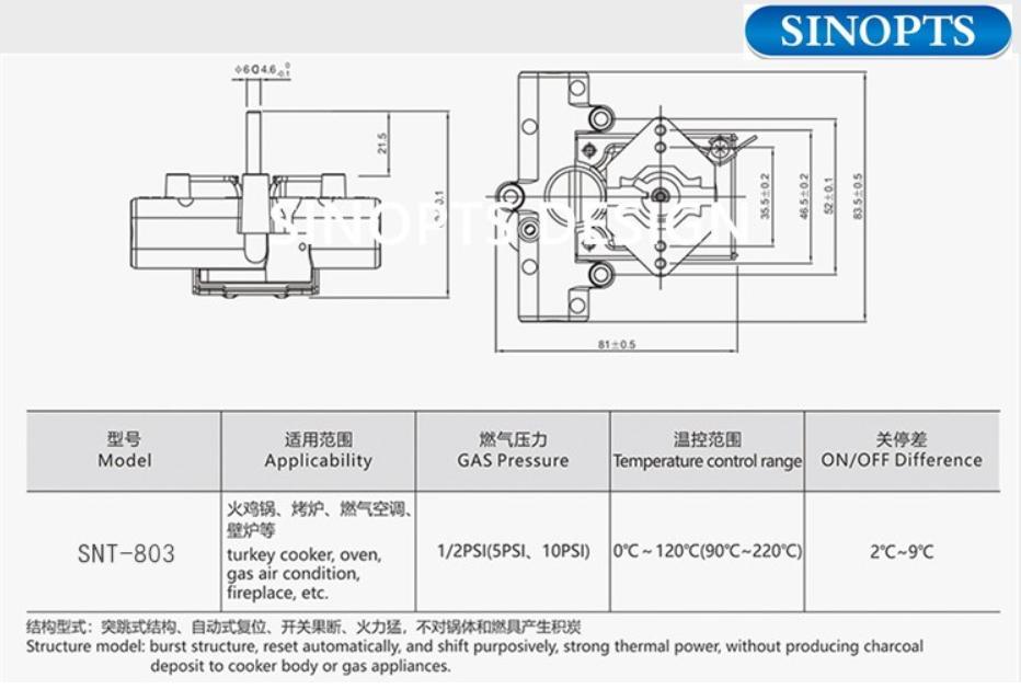 Gas Control Thermostatic Valve for Heater and Gas Frye