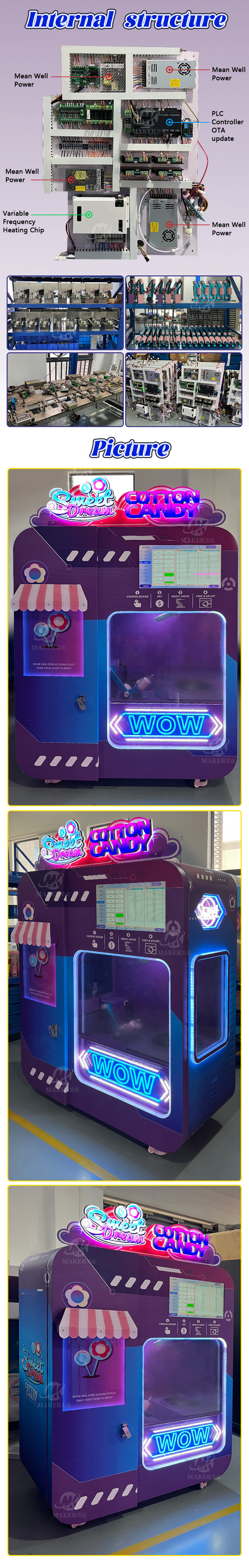 Coin Payment Cotton Candy Vending Machine Smart Control Electric Fairy Floss Maker