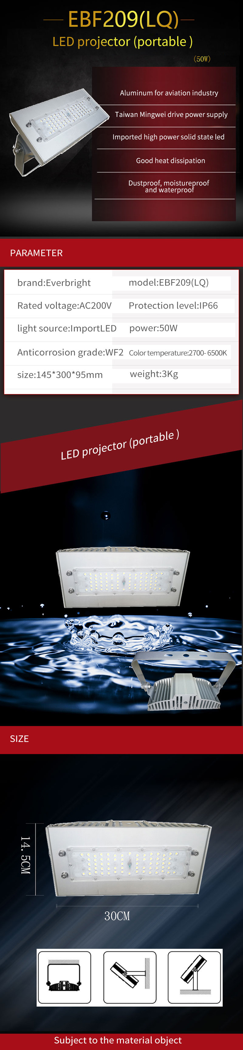 50 Watt 120LM/W High Luminous High Power Led Flood Lights With CE ROSH Certification