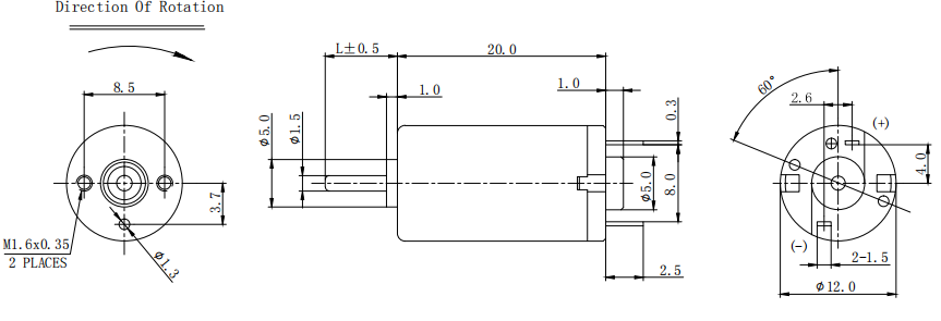 RF-1220CA 12mm*20cm Brushed Motor DC 1.5mm Shaft Diameter 0.4 Nm Torque