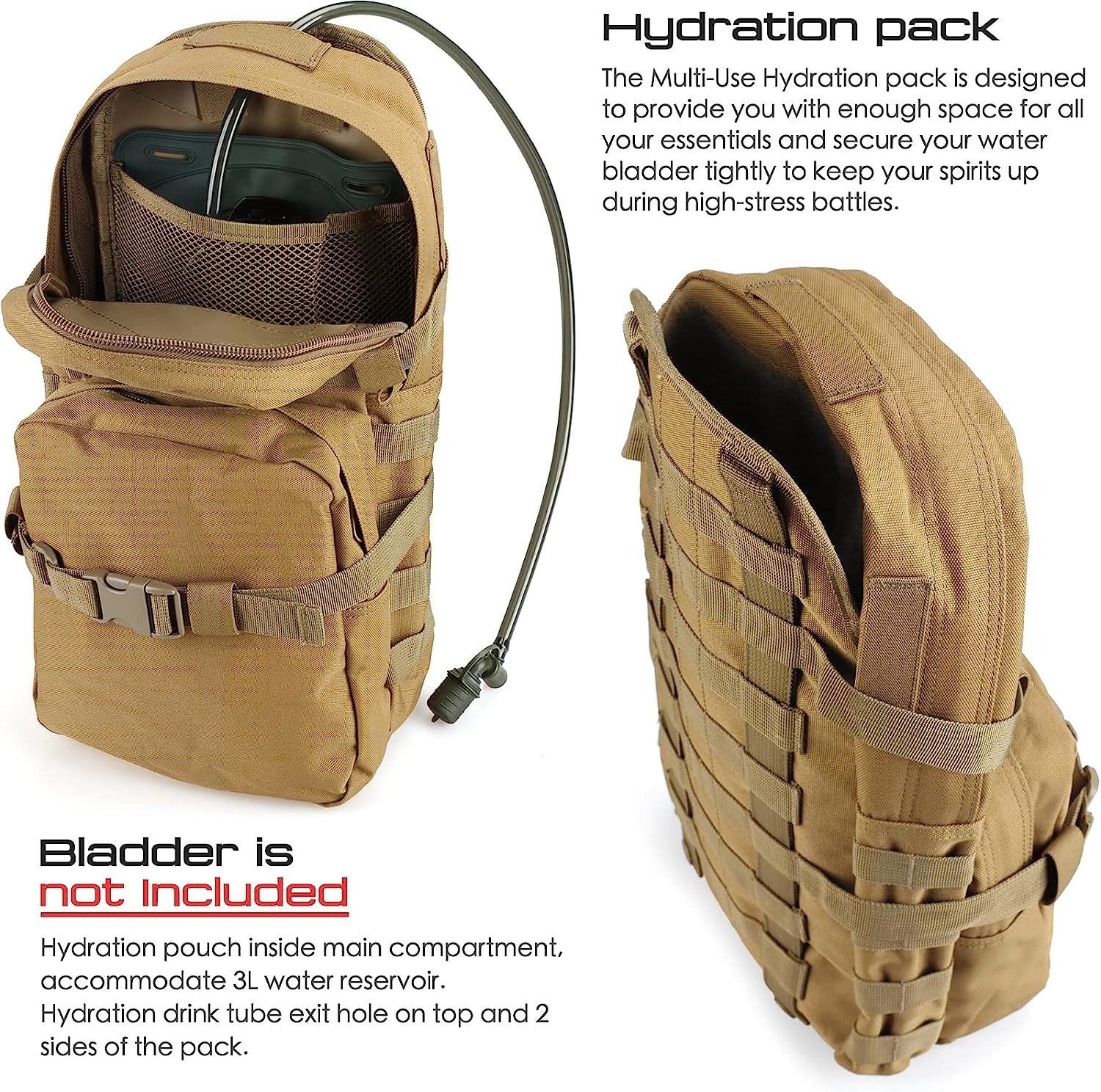 Tactical Hydration Pack Nylon, Molle Hydration Carrier Bag Water Reservoir Bag for Tactical Backpack Plate Carrier