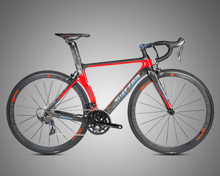 Red 22 Speed Carbon Fiber Road Bike Shimano Ultegra Aluminum Alloy Rim