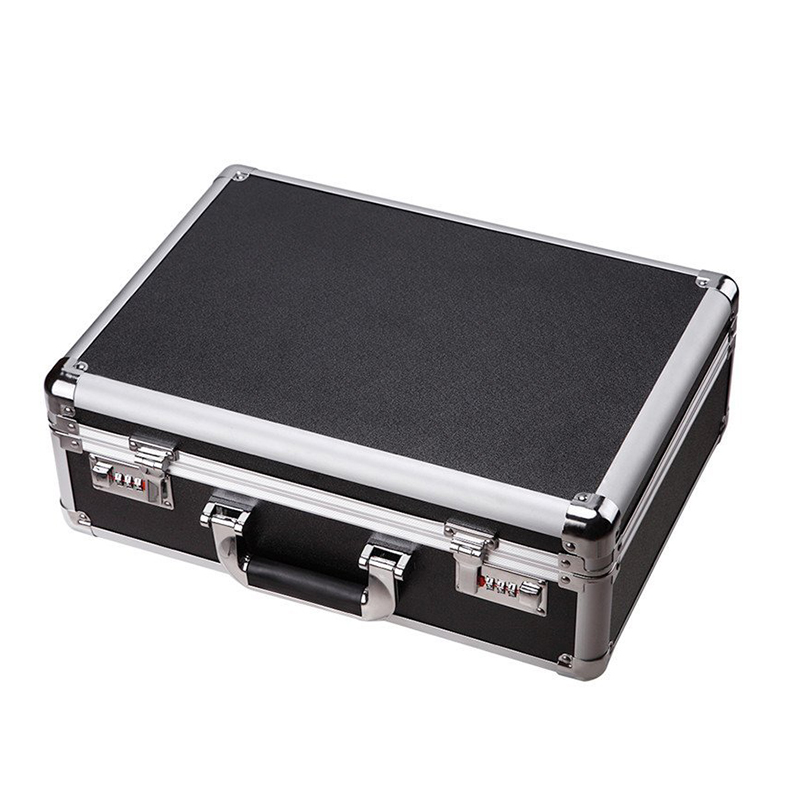 Black Aluminum Case Flight Case Tool Box Metal Hard Briefcase with Dual Locks