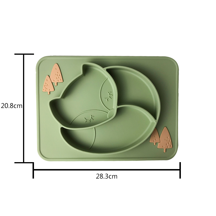 Custom Green Silicone Baby Tray Fox Shape BPA Free Silicone Baby Plate