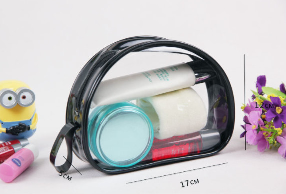 Customized Black Clear PVC Bag , Ladies Toiletry Bag With Handle