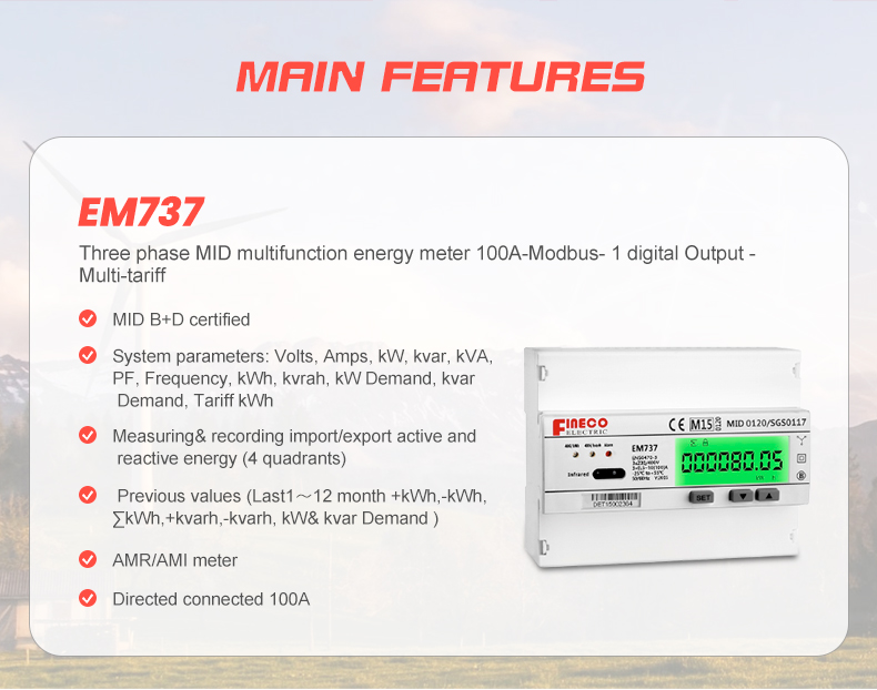 EM737 10 100 A Digital Only Display Type MID 0120/SGS0146 3 Phase Electronic Energy Meter