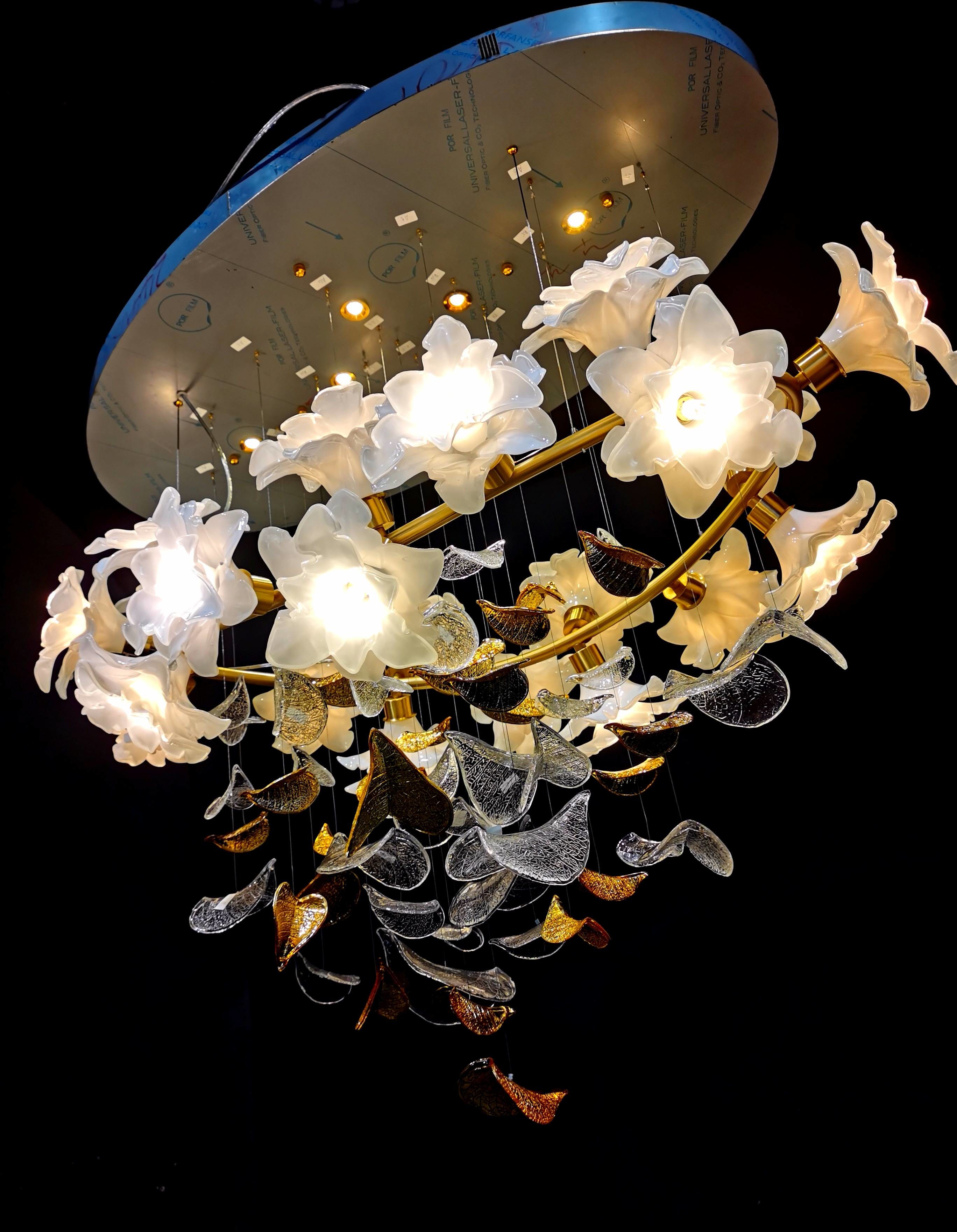 High End Art Romantic White Floral Lobby Chandelier High End Duplex Villa