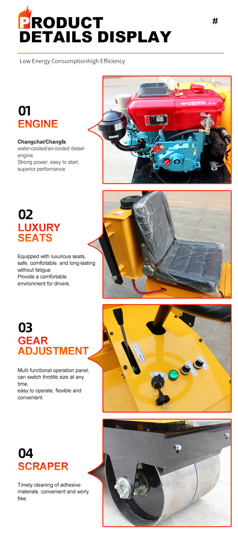 Vibratory Roller 0.6 Ton Mini Double Drum Ride-On Road Roller with CF178/R180 Engine