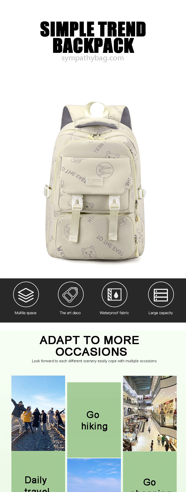 OEM ODM Women Large Capacity Casual Sports Bag Middle School Students Backpack