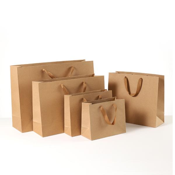 Brown Kraft Shopping Bags Gift Glossy Bulk Paper Bags With Handles