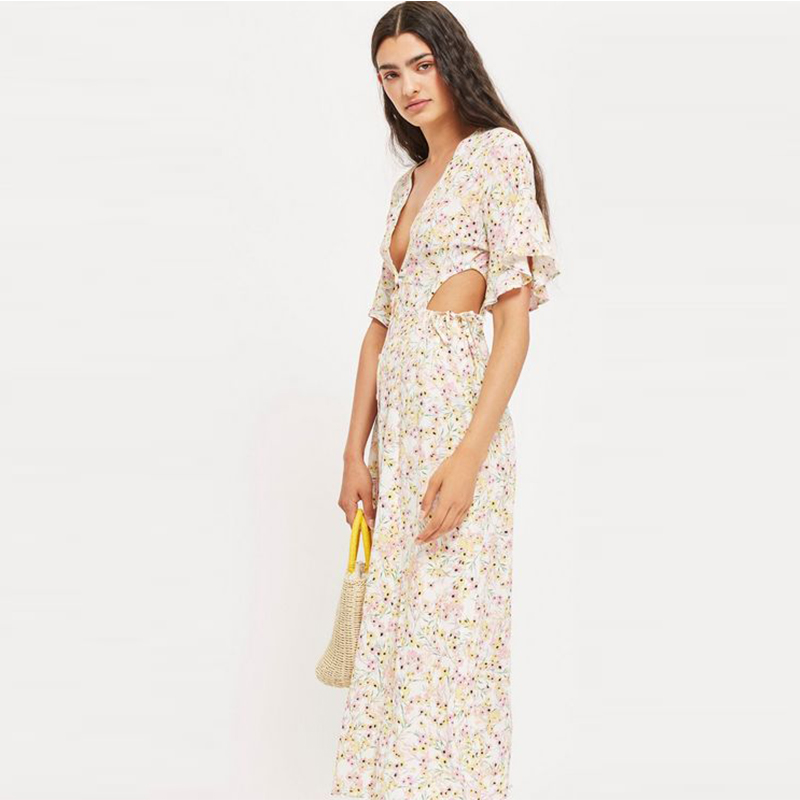 Summer Boho Style V neck Sexy Dress Floral Dress Long Midi