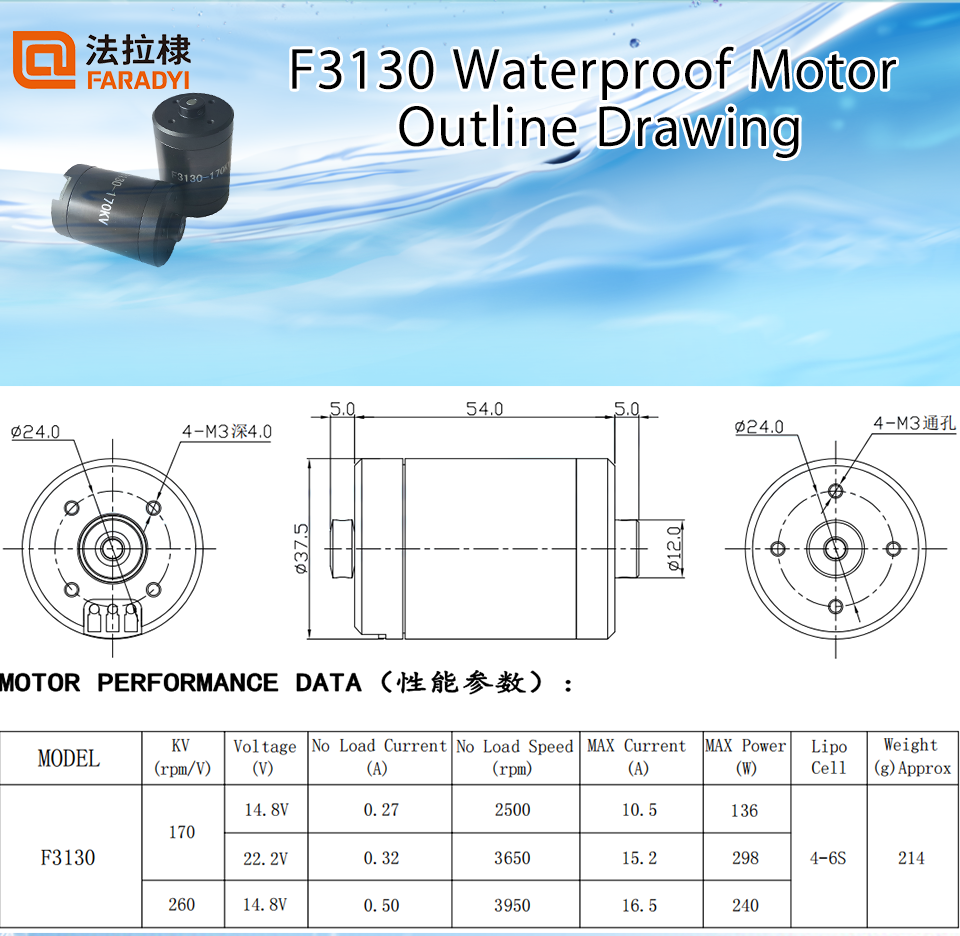 Customize Waterproof Brushless Motor 12v 24v Potting With Propeller