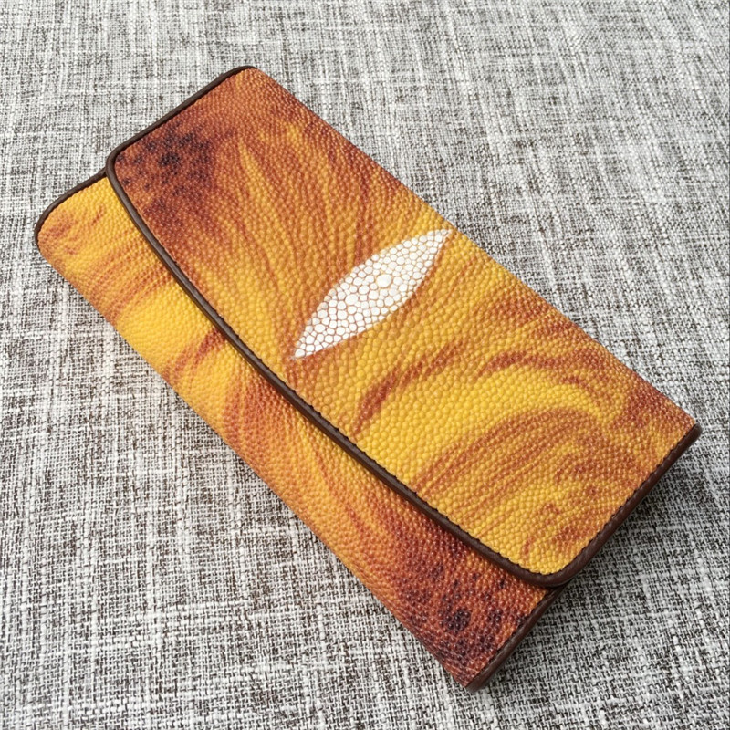 Thailand Authentic Stingray Skin Female Large Trifold Wallet Genuine Leather Lady Phone Clutch Purse Women's Card Purse