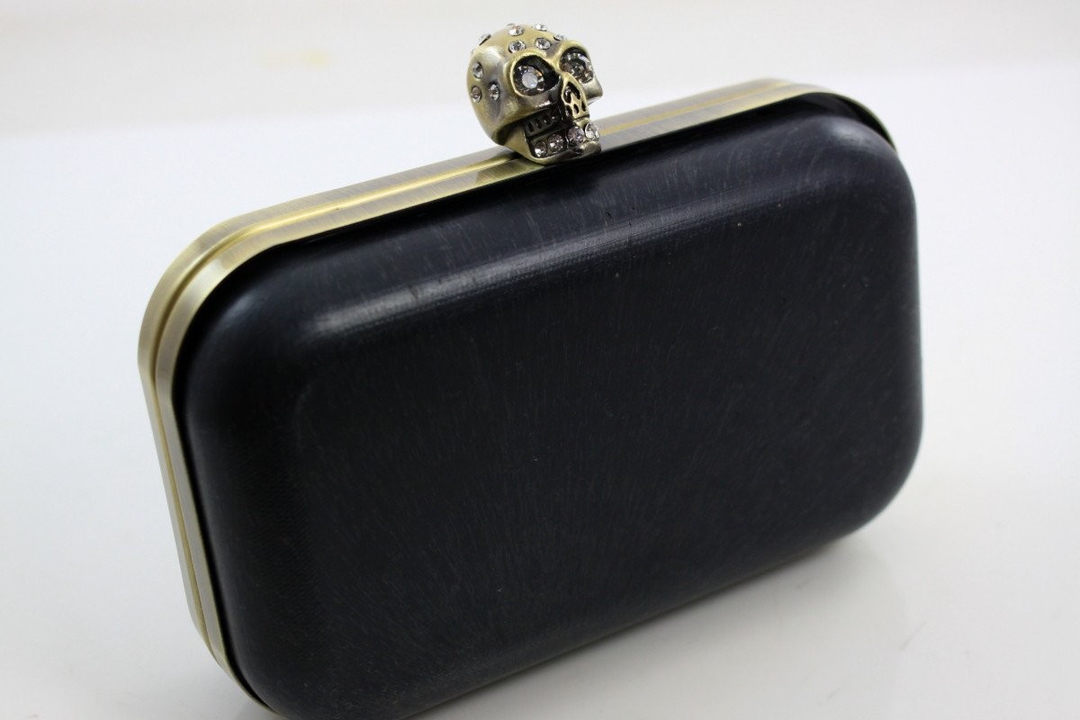 Laser Print Skull Closure Antique Brass Purse Frame With Covers
